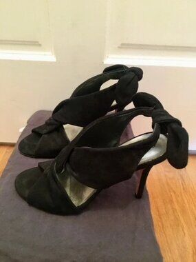 Trina Turk Larkspur Black Suede Knotted Stiletto Sandals - Size 7.5